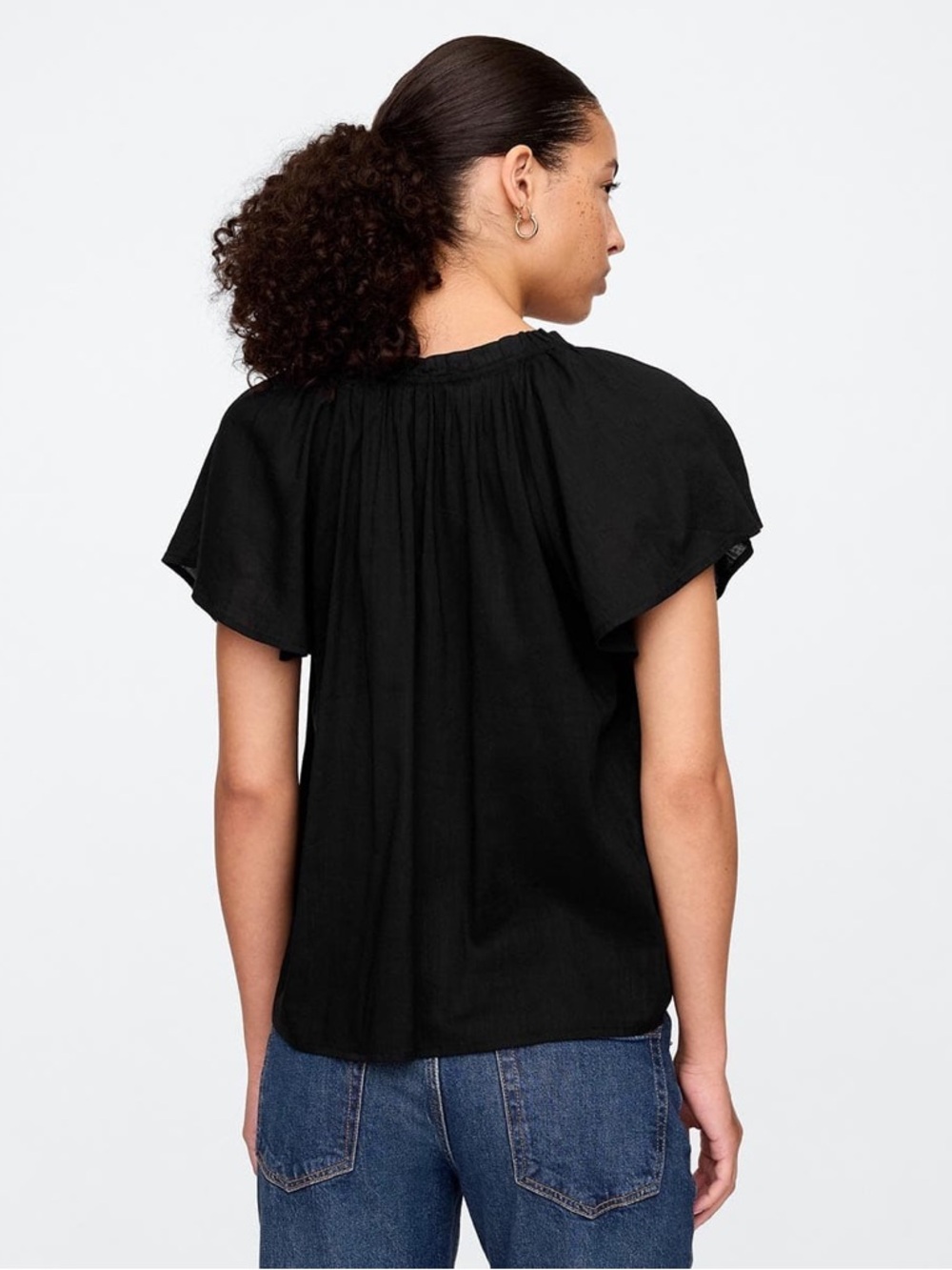 GAP Black Flutter Sleeve V-Neck Blouse - Picture 3 of 6